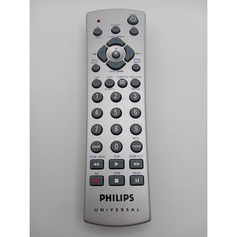 PHILIPS Universal Remote Control TV DVD VCR Silver Uses 2 AAA Battery #CL034